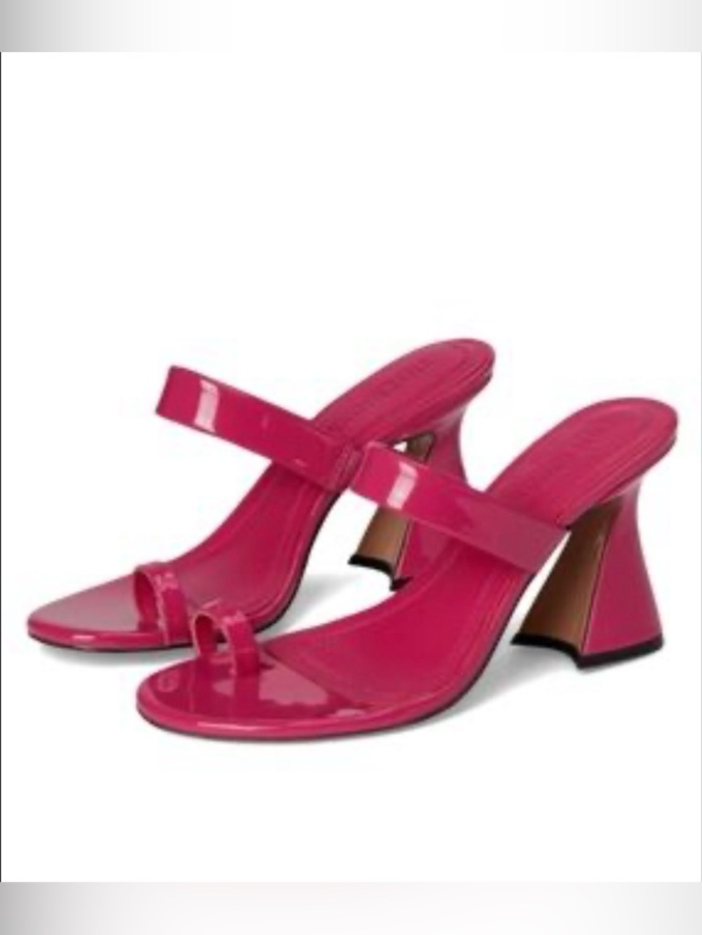 Steve Madden Renie Fuchsia Hot Pink Patent Block Heel Slide Sandals - Women